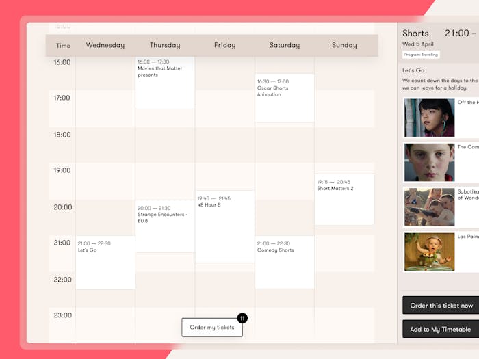 the visual design for the personal time table.