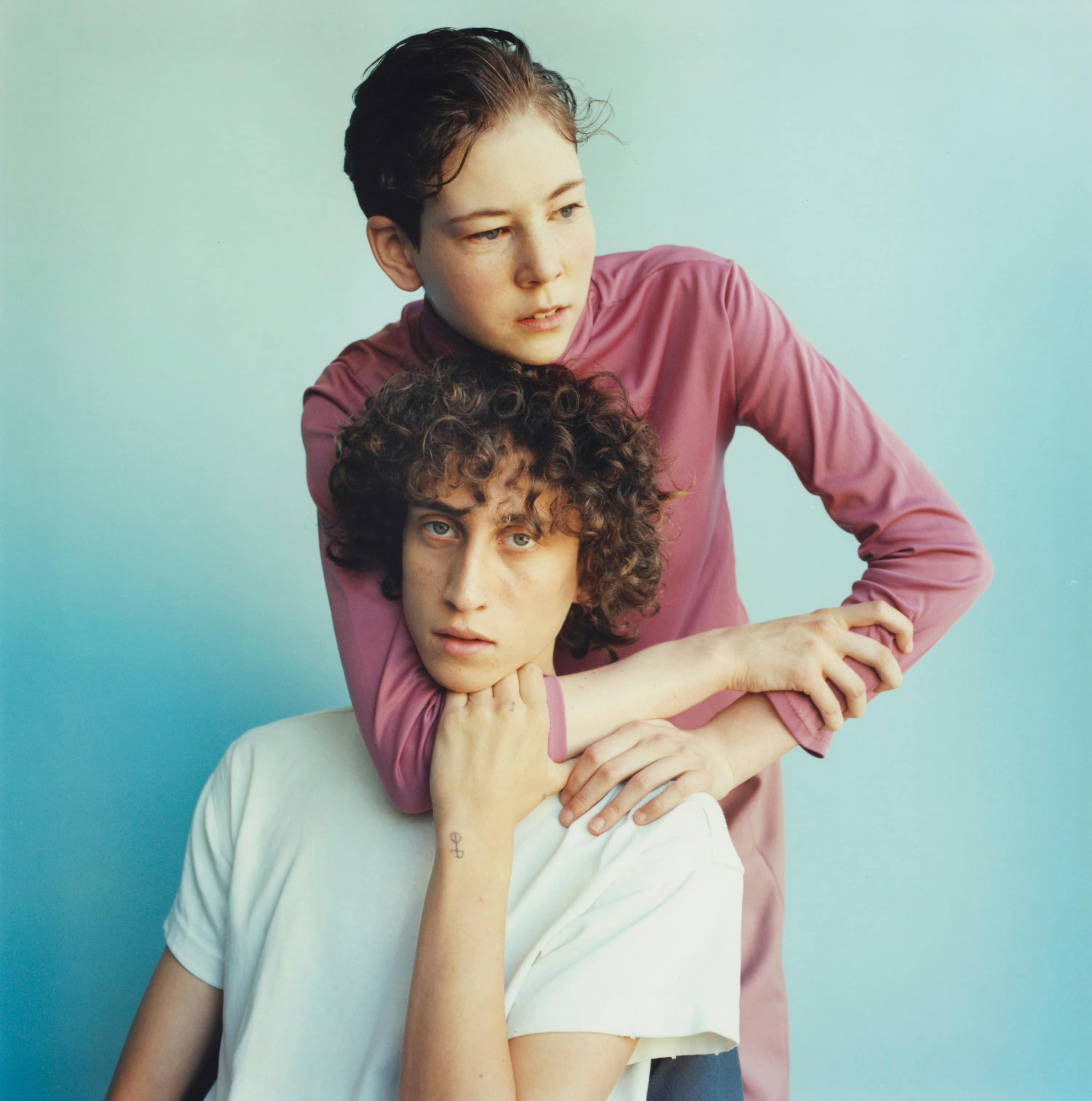 Marton Perlaki double portrait with colored backdrop and natural light