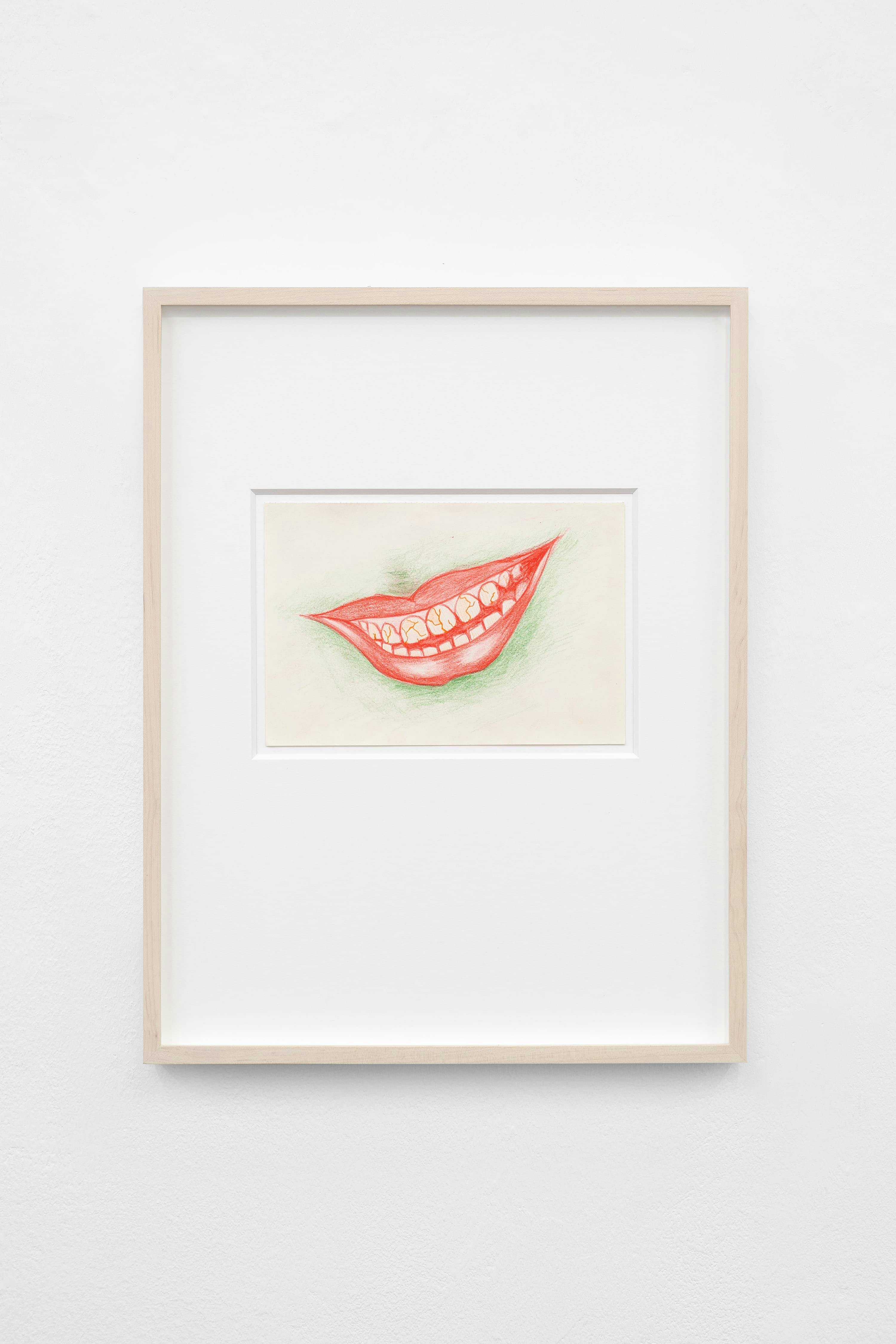Marton Perlaki framed art work drawing of a smiling mouth