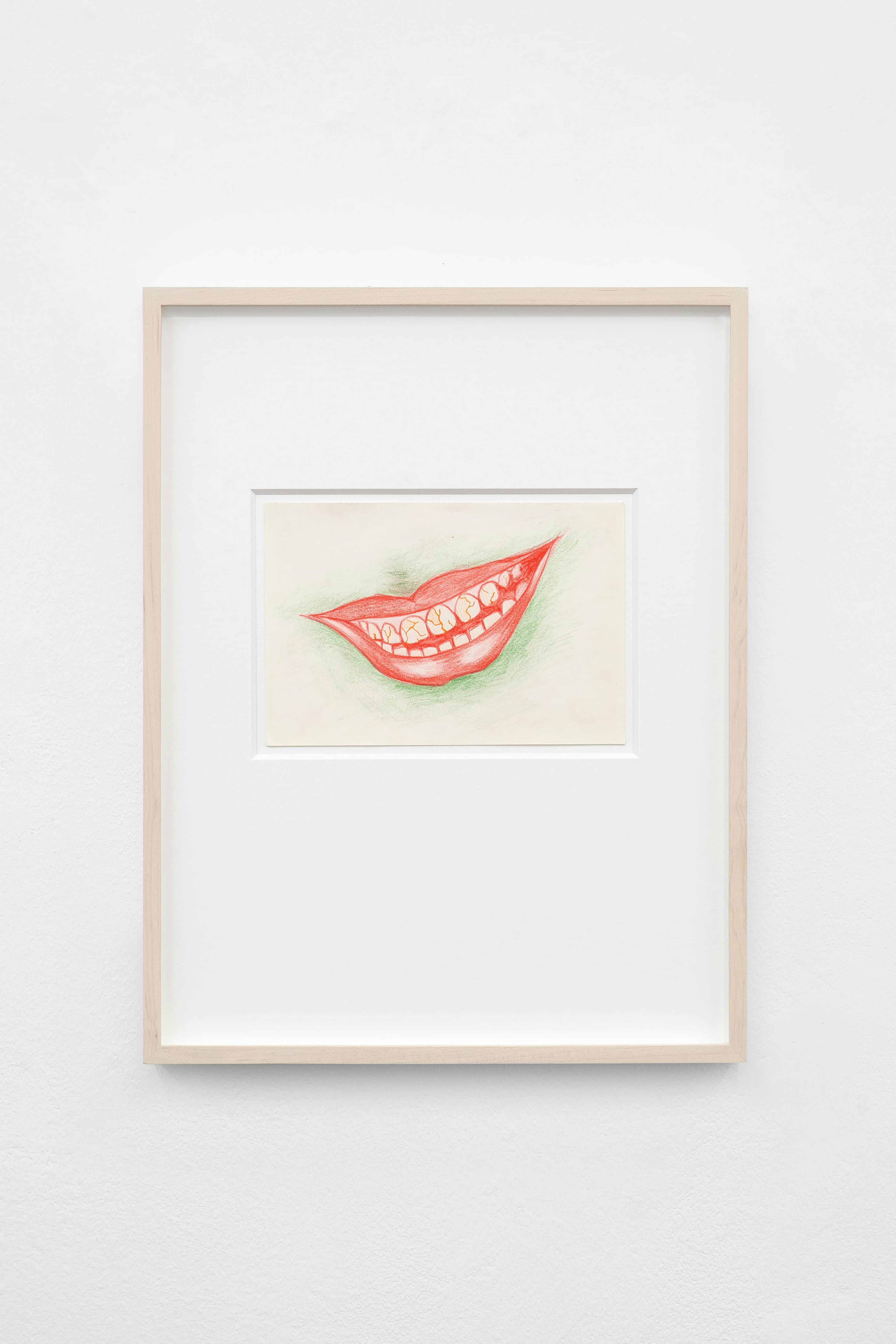 Marton Perlaki framed art work drawing of a smiling mouth