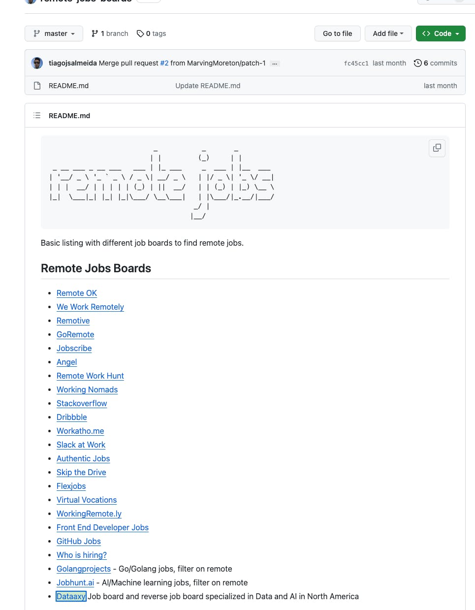 screenshot of a github repository talking about reverse job boards
