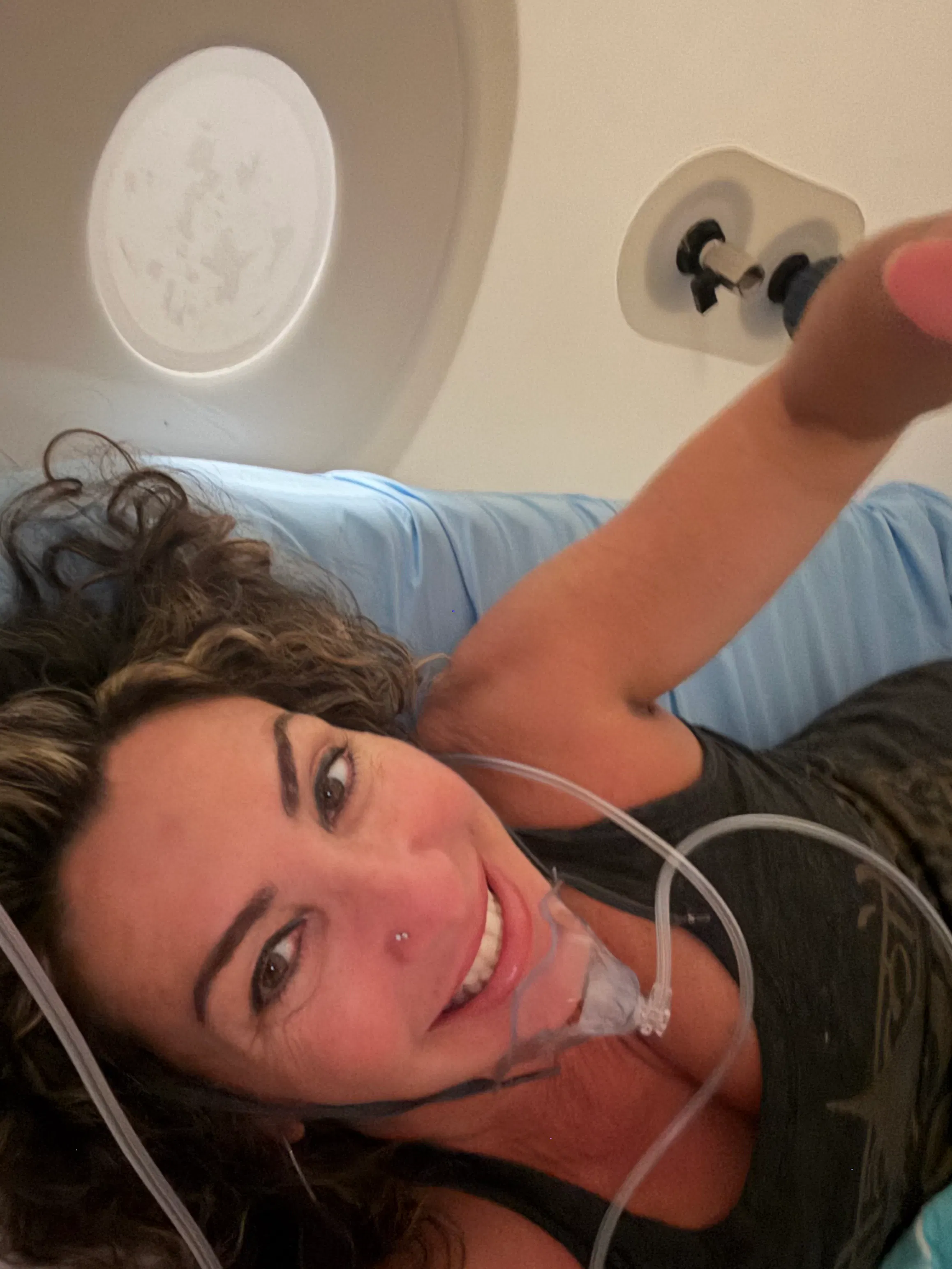 Mary Leonti inside the hyperbaric chamber
