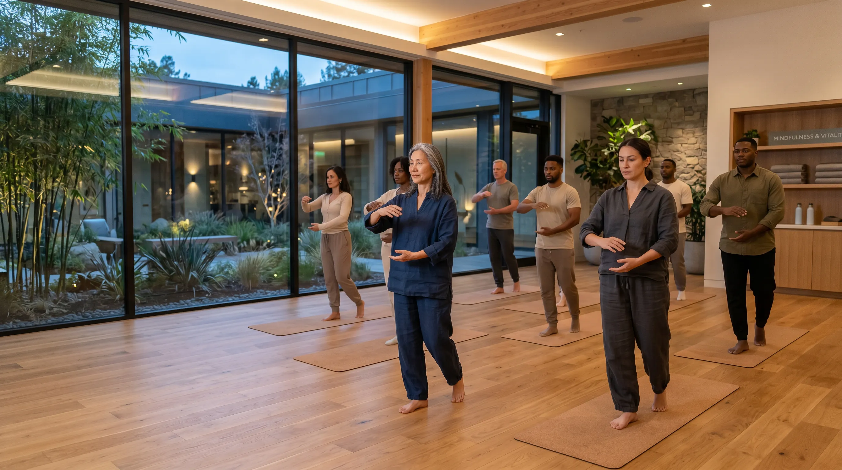 Mindful movement and breathwork during a Qigong session