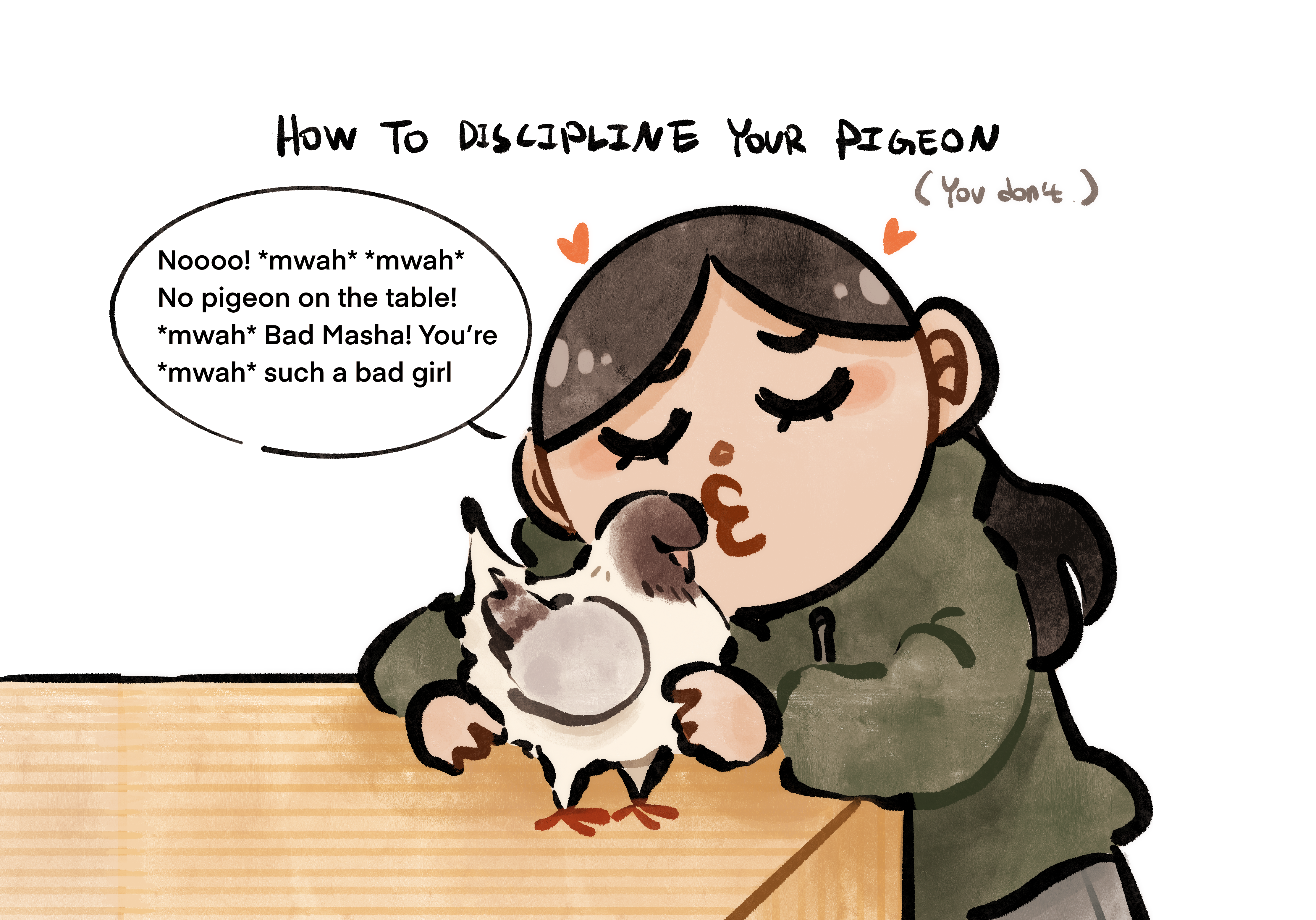 Comic of Heeji disciplining Masha by gently kissing her 