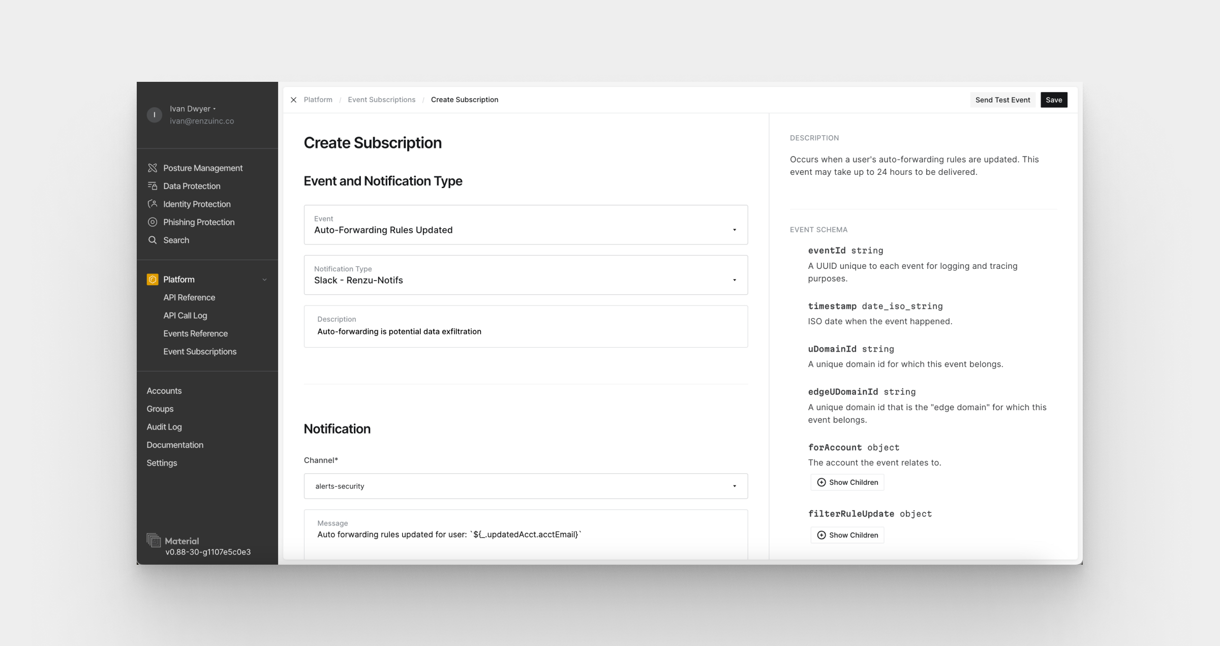 Subscribe to events in the Material dashboard