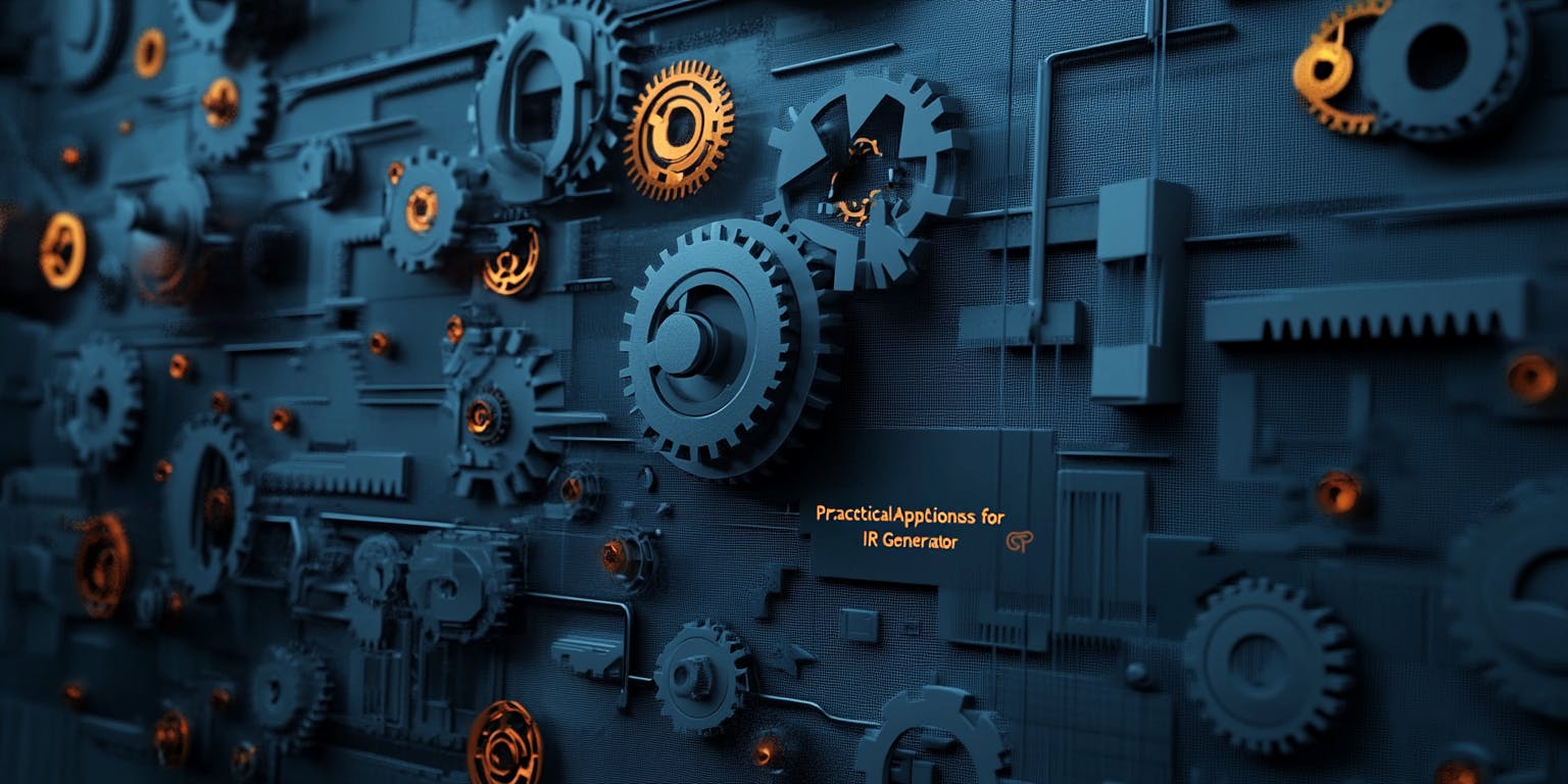 3D industrial wall: Gears and cogs frame 'IDS' logo for Praxis Orchestra. Tech-inspired design with orange highlights. High-resolution backdrop.