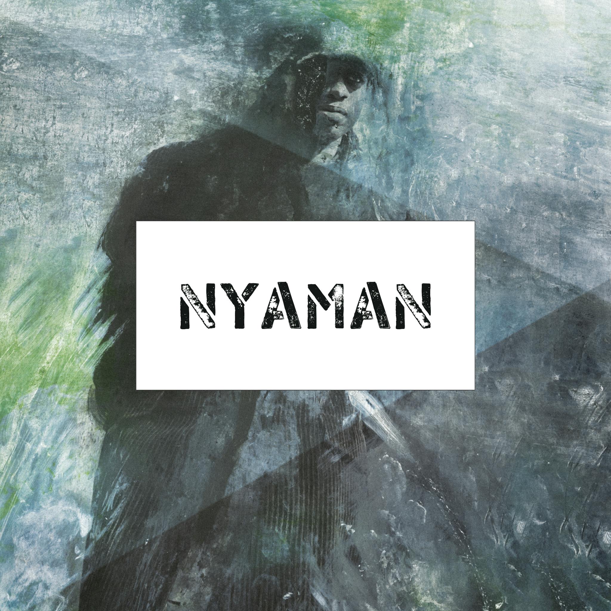 Logo Nyaman par dessus l'image de l'homme peint.