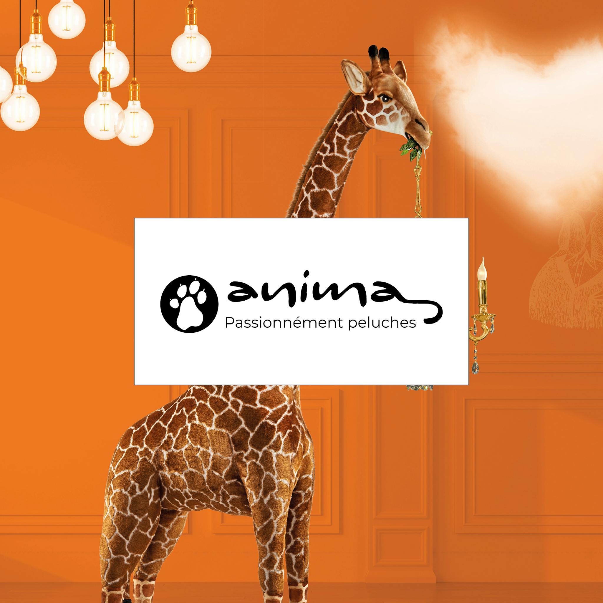 Le logo d'anima par dessus l'image de la giraffe.