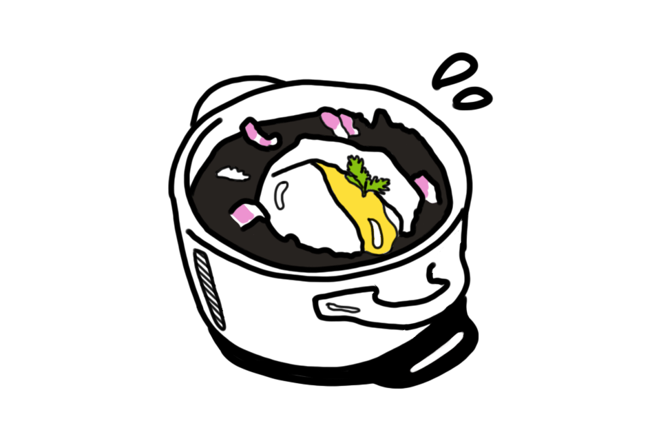 oeuf en meurette. Illustration Matrice.