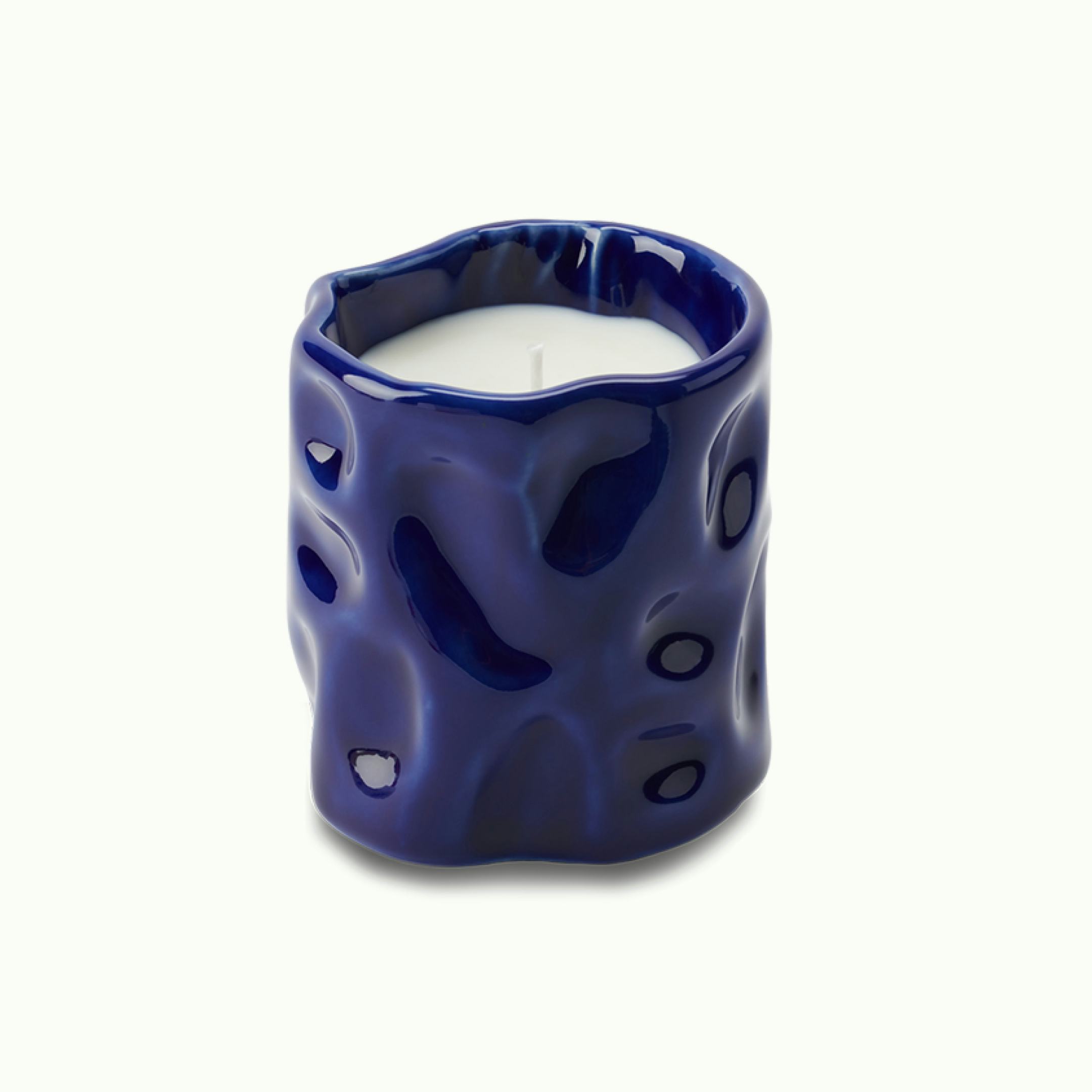 Blue ceramic candle pot and candle