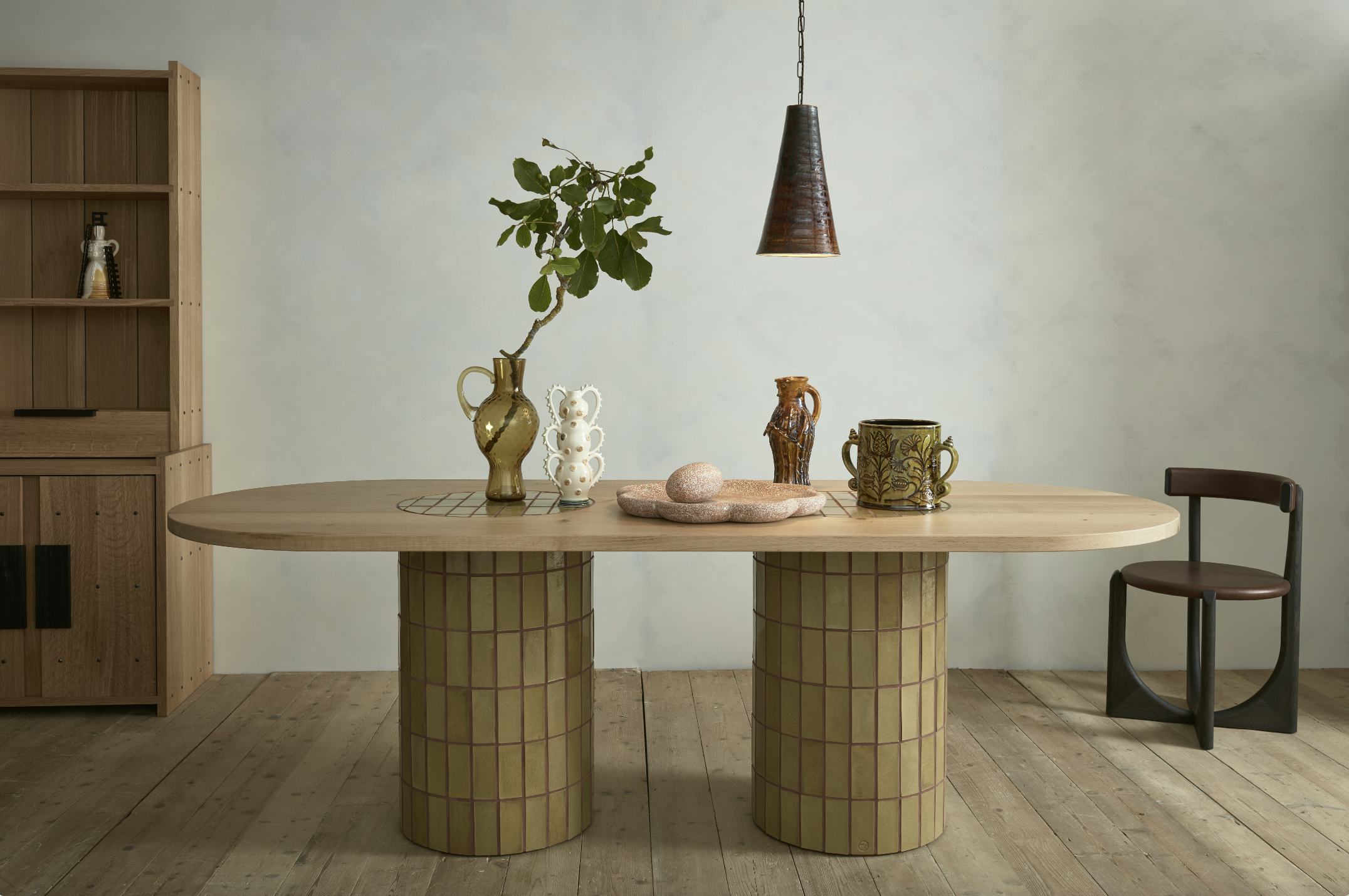 Table stands in room with pots on top