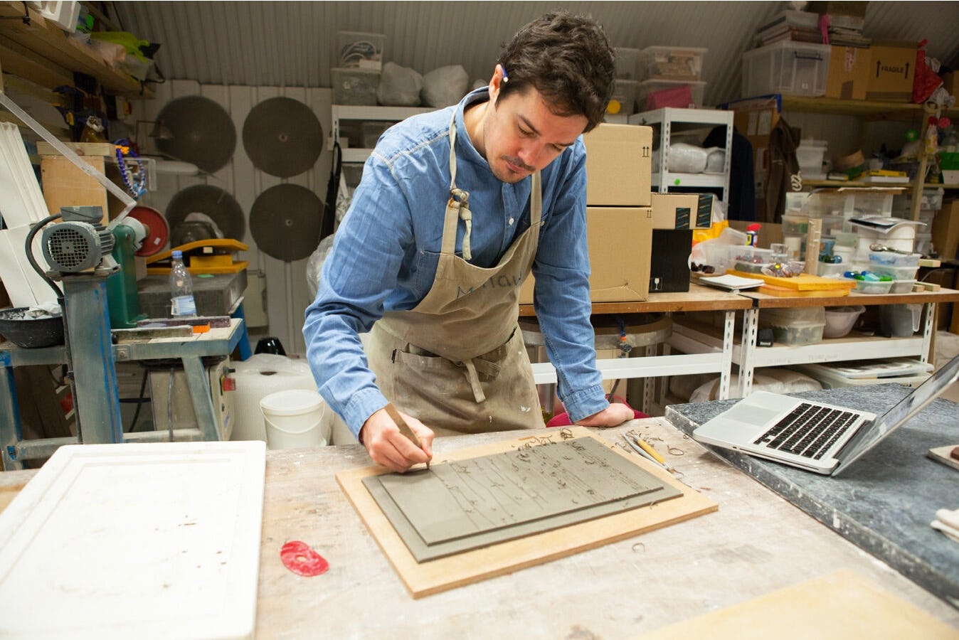 Matthew Raw working in his studio