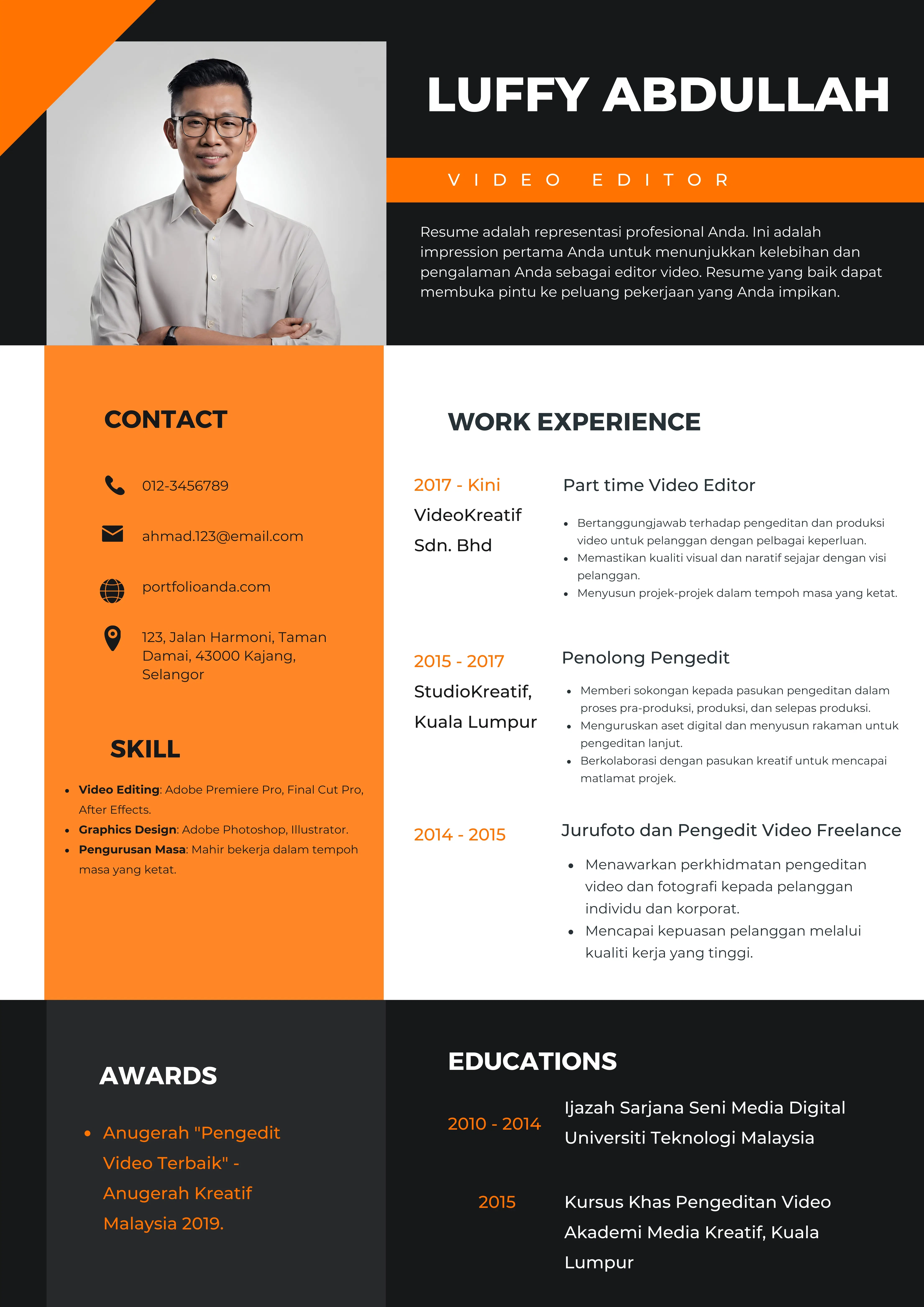 resume template video editor