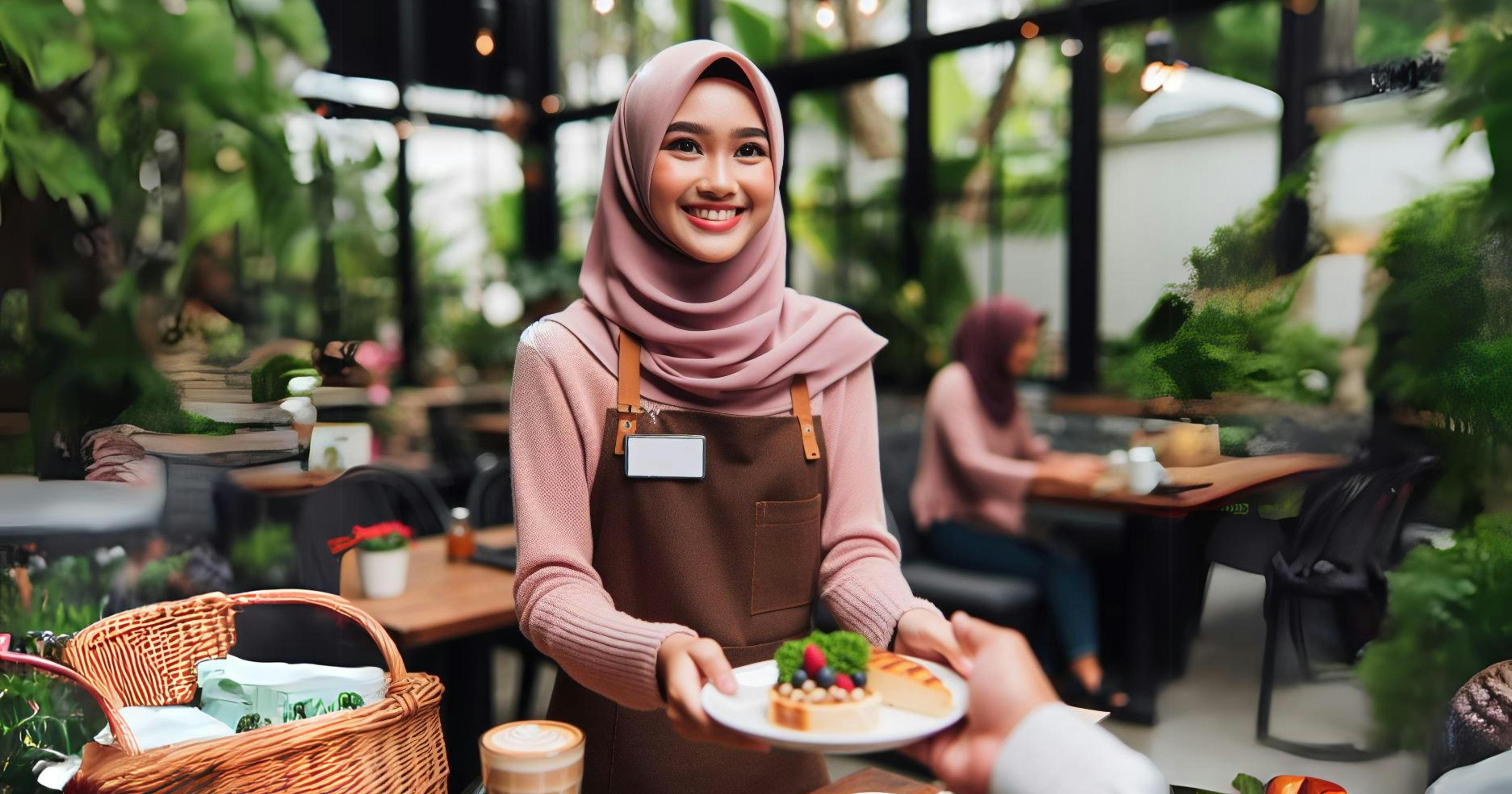 seorang wanita bekerja sebagai krew restoran