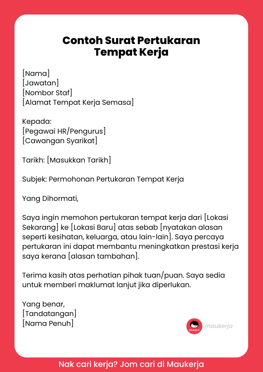 Contoh Surat Pertukaran Tempat Kerja