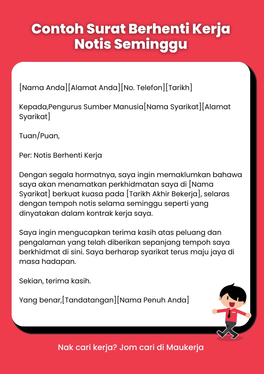 Contoh Surat Berhenti Kerja Notis Seminggu