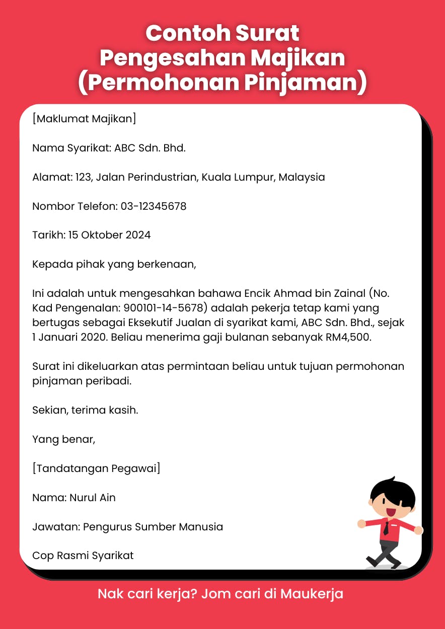 Contoh Surat Pengesahan Majikan Permohonan Pinjaman