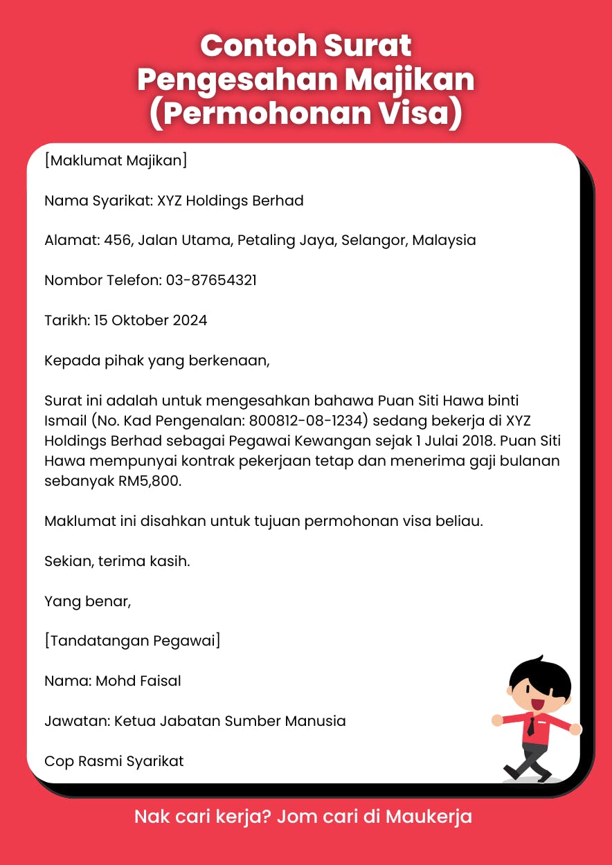 Contoh Surat Pengesahan Majikan Permohonan Visa