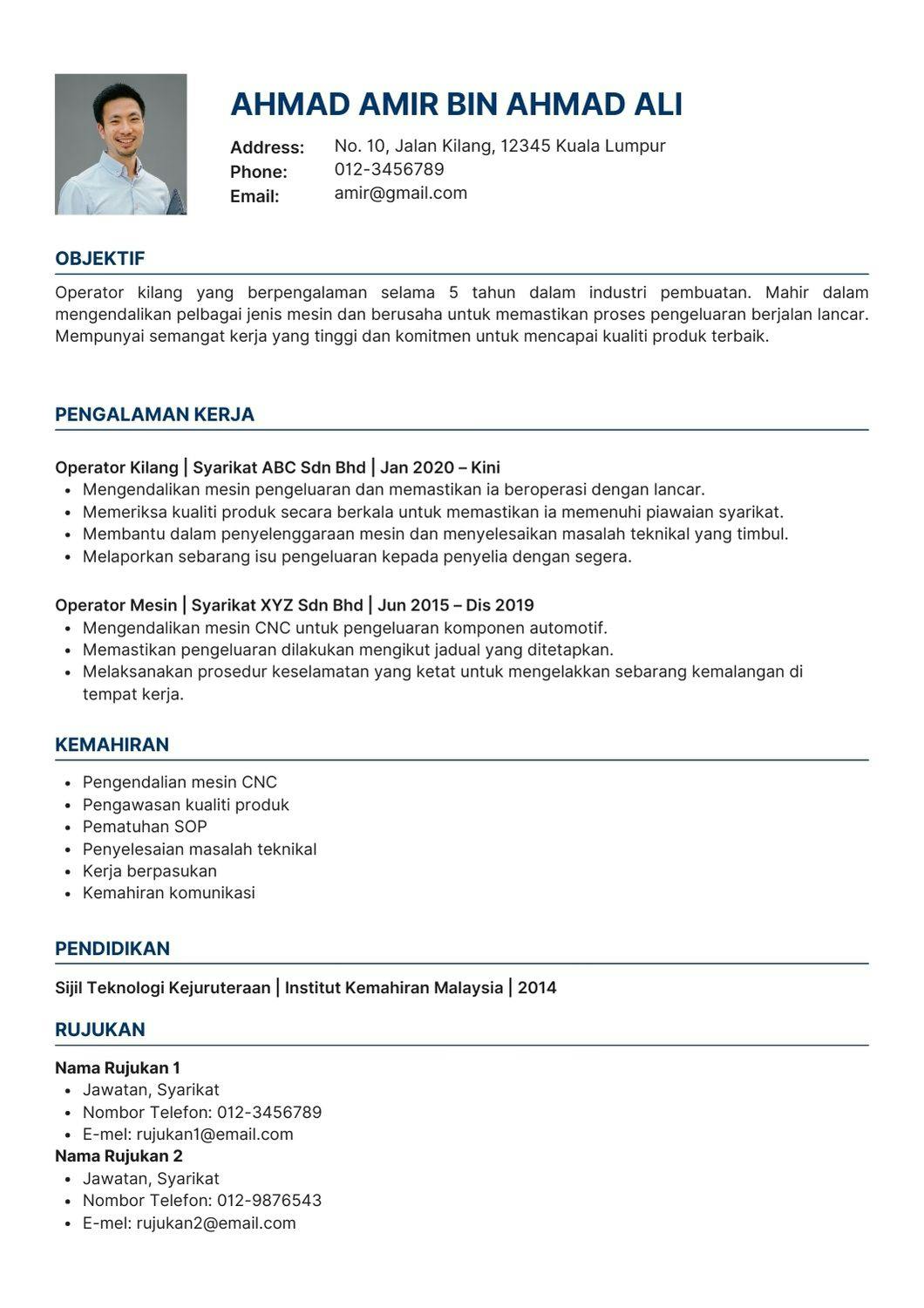 Contoh Resume Kerja Kilang