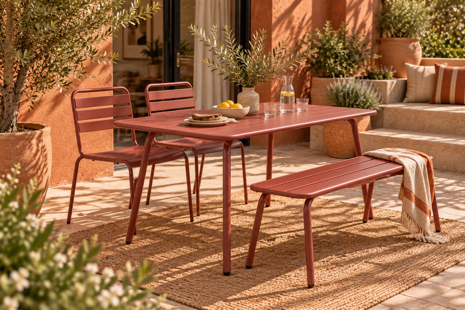 Terracotta rode tuinset Max in tuin