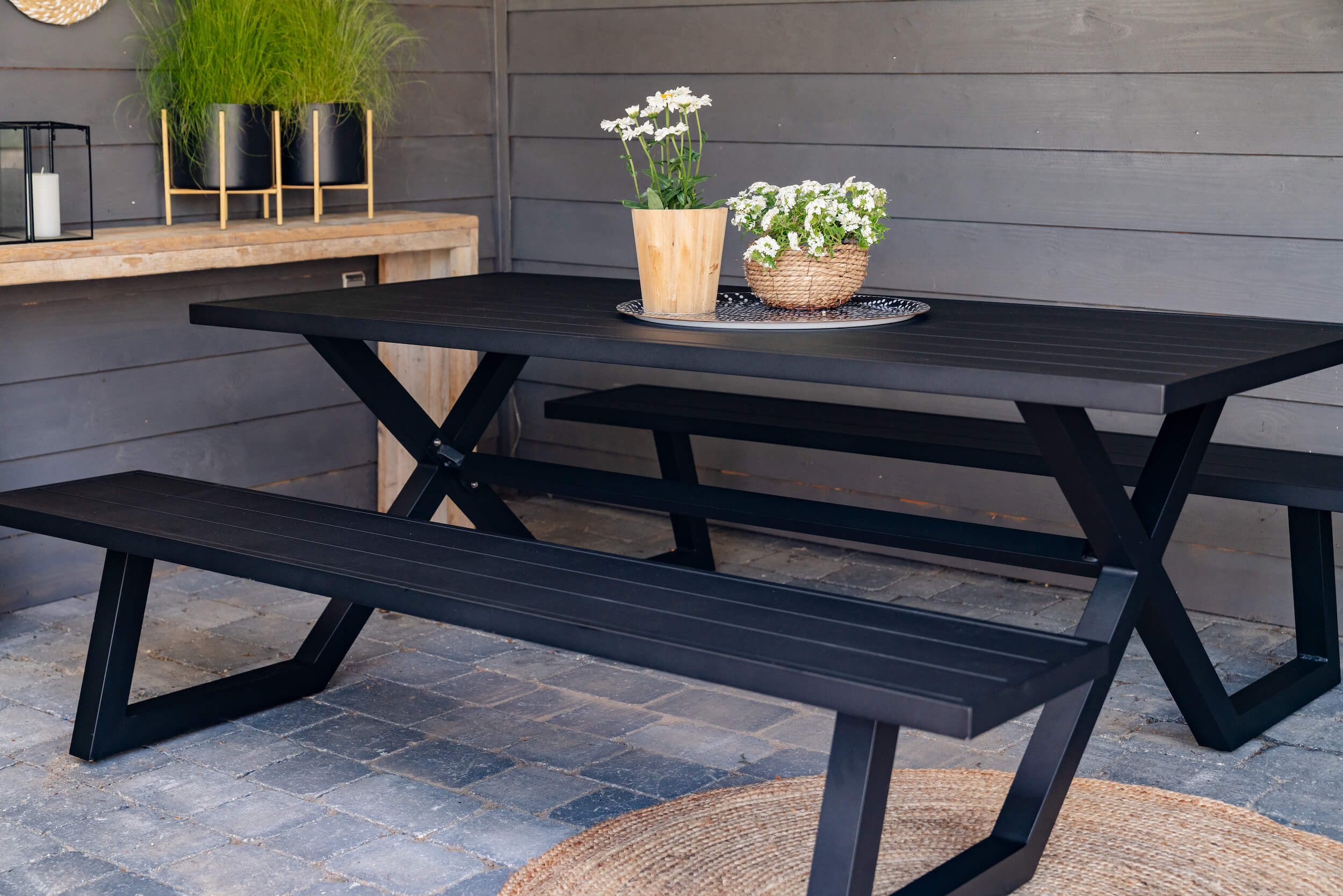 Picknicktafel Dex 200 cm zwart met exclusieve omlijsting
