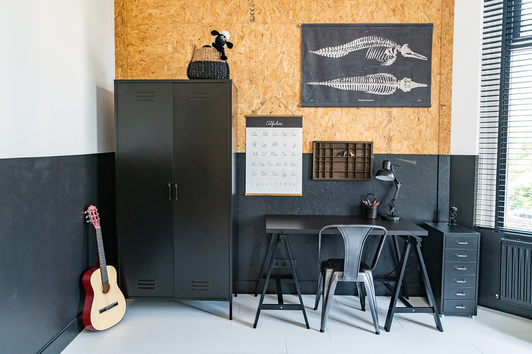 Black Finn locker cabinet in boys' room