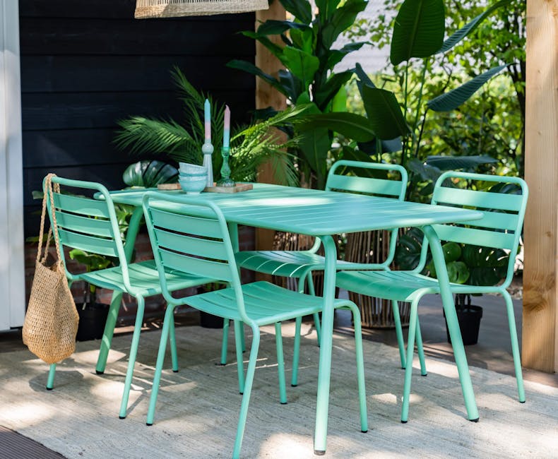 Metall-Gartenmöbelgarnitur Max Cactus grün 4 Stühle