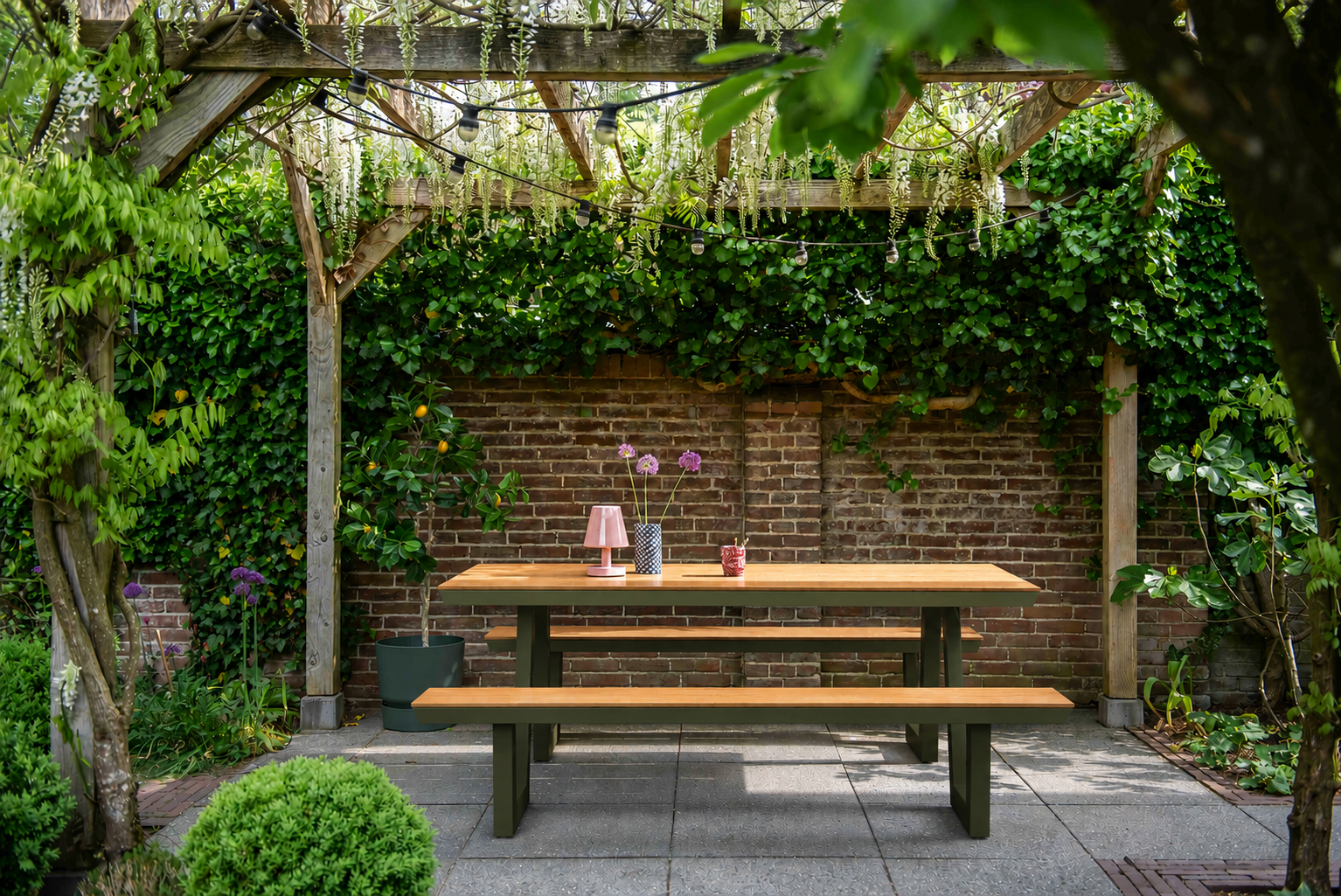 Olijfgroene Bermuda picknicktafel aluminium