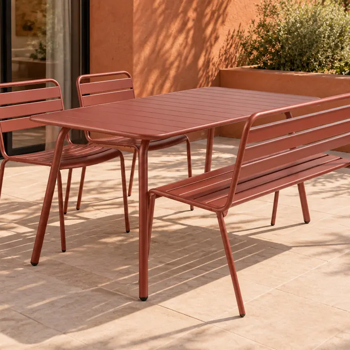 Terrakottafarbenes gartenmöbel-set Max auf der terrasse