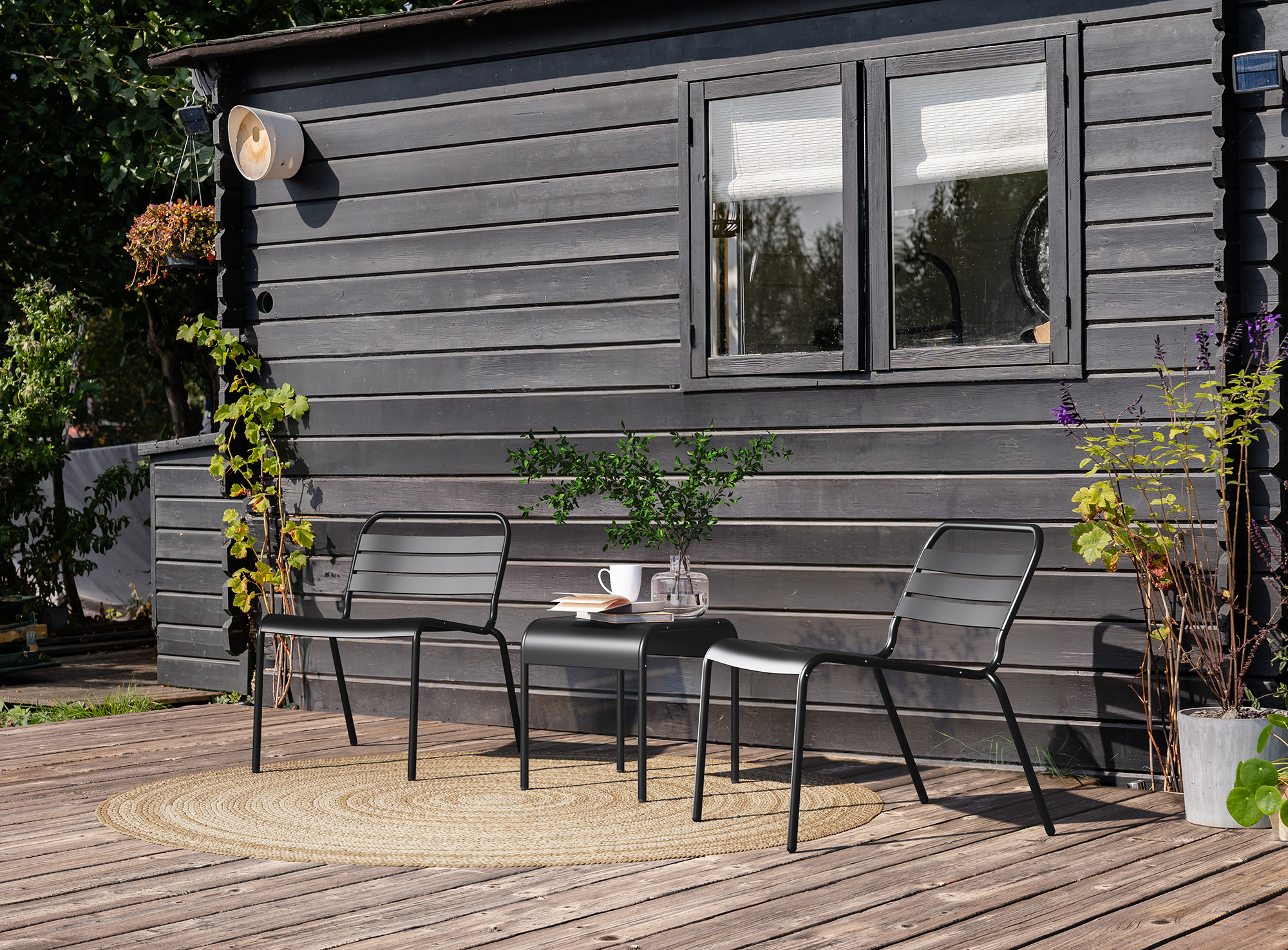 Black Max metal lounge set on a patio