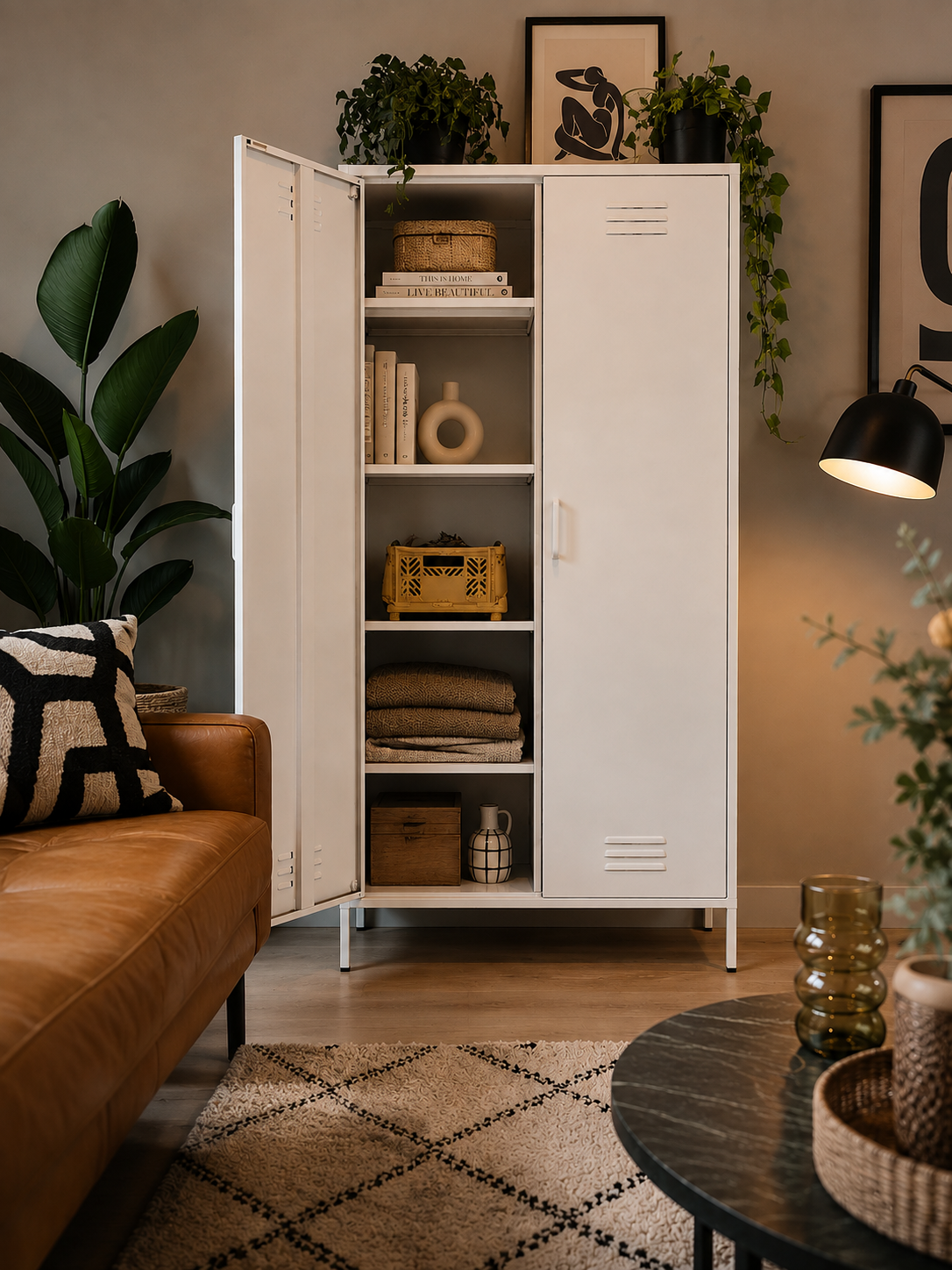 Ivoorkleurige metalen kleding lockerkast Finn