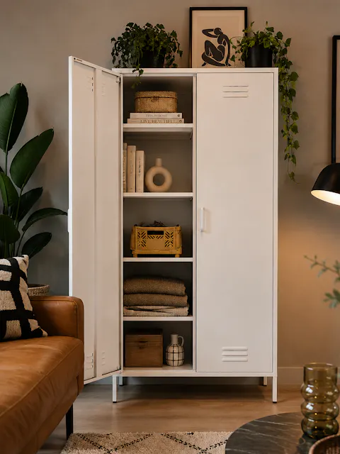 Ivory-coloured metal Finn clothes locker
