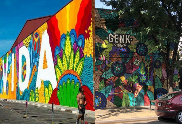 Bunte Wandmalereien in Buenos Aires