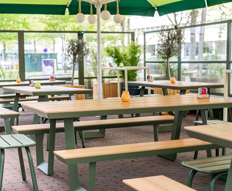 Olive green Bermuda picnic tables at House of Watt