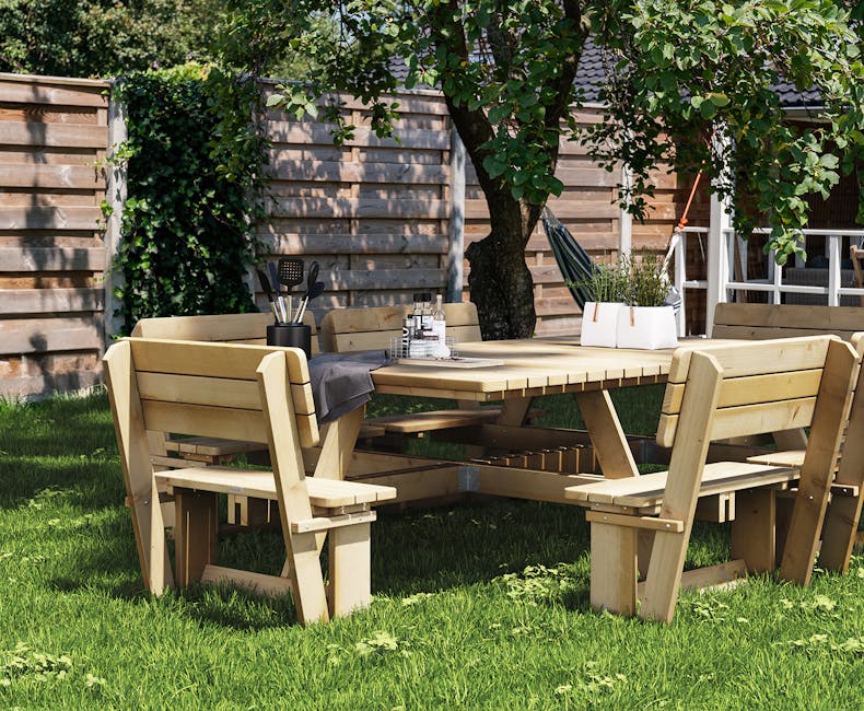 Großer Picknicktisch Tallinn aus Holz mit Rückenlehnen