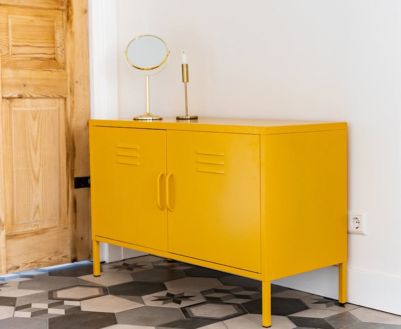 Ochre yellow TV locker cabinet