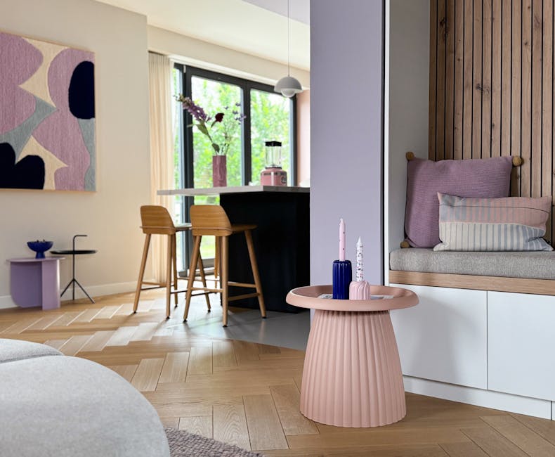 Lachsrosa Beistelltisch aus Kunststoff Mila im Wohnzimmer