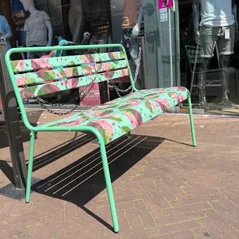Metal Max garden bench in cactus green with designer print stickers