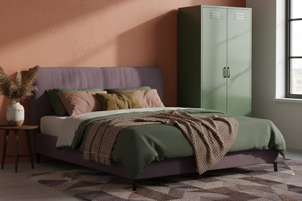 Olive green clothing locker Finn in bedroom