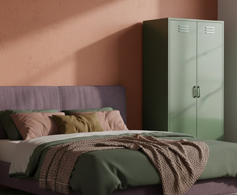 Olive green Finn wardrobe locker in bedroom