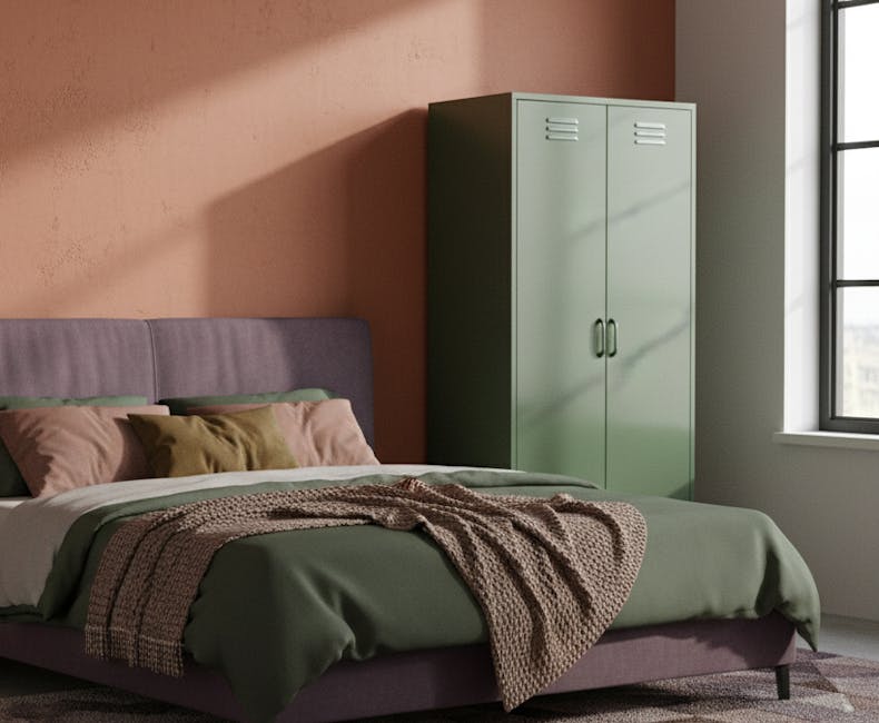 Olijfgroene kleding lockerkast Finn op slaapkamer