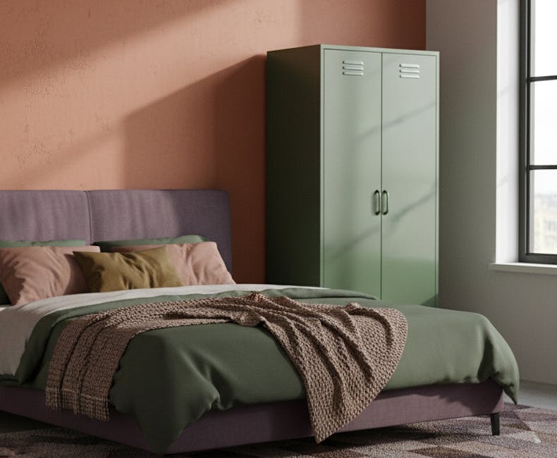 Olijfgroene kleding lockerkast Finn op slaapkamer