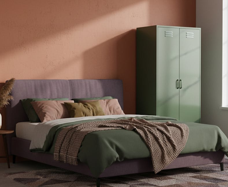 Olijfgroene kleding lockerkast Finn op slaapkamer