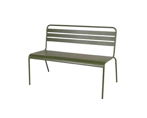 Olijfgroene metalen tuinbank Max