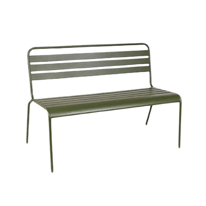 Olijfgroene metalen tuinbank Max