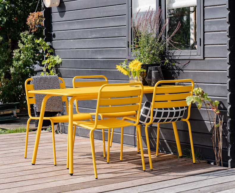 Okergele tuinset Max bij vakantiehuisje