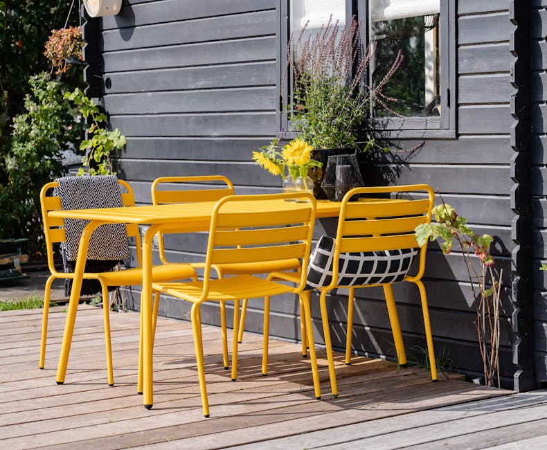 Okergele tuinset Max bij vakantiehuisje