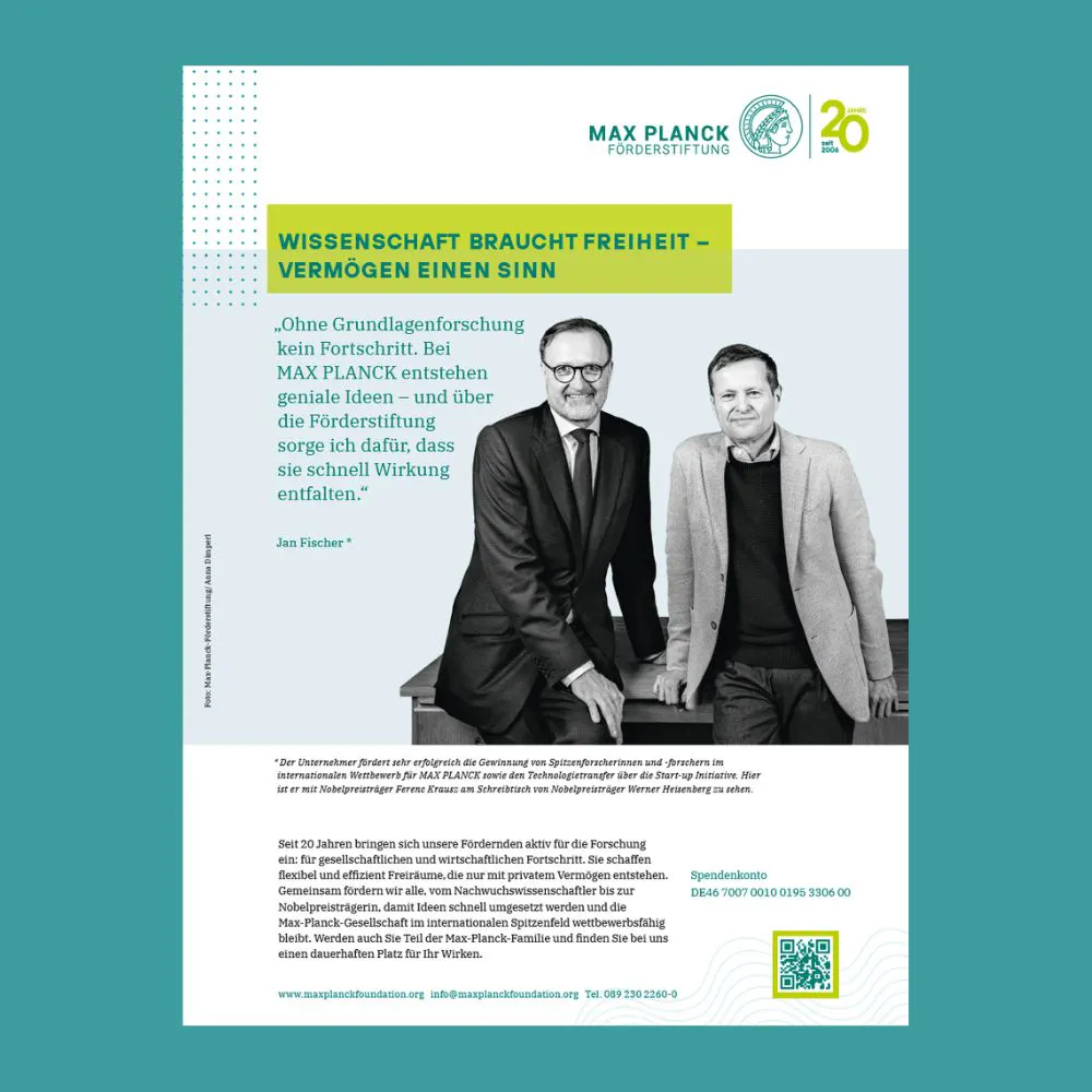 Anzeige MaxPlanckForschung mit Jan Fischer und Ferenc Krausz | ©MPF Anzeige MaxPlanckForschung mit Jan Fischer und Ferenc Krausz