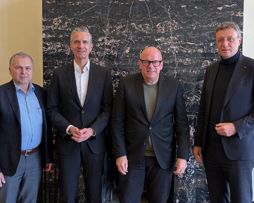 Patrick Cramer mit dem deutschen Botschafter Andreas Michaelis (2.v.r.) und den Max-Planck Direktoren Anton Zensus (links) und Christian Doeller (2.v.l.). | ©MPG Patrick Cramer mit dem deutschen Botschafter Andreas Michaelis (2.v.r.) und den Max-Planck Direktoren Anton Zensus (links) und Christian Doeller (2.v.l.).