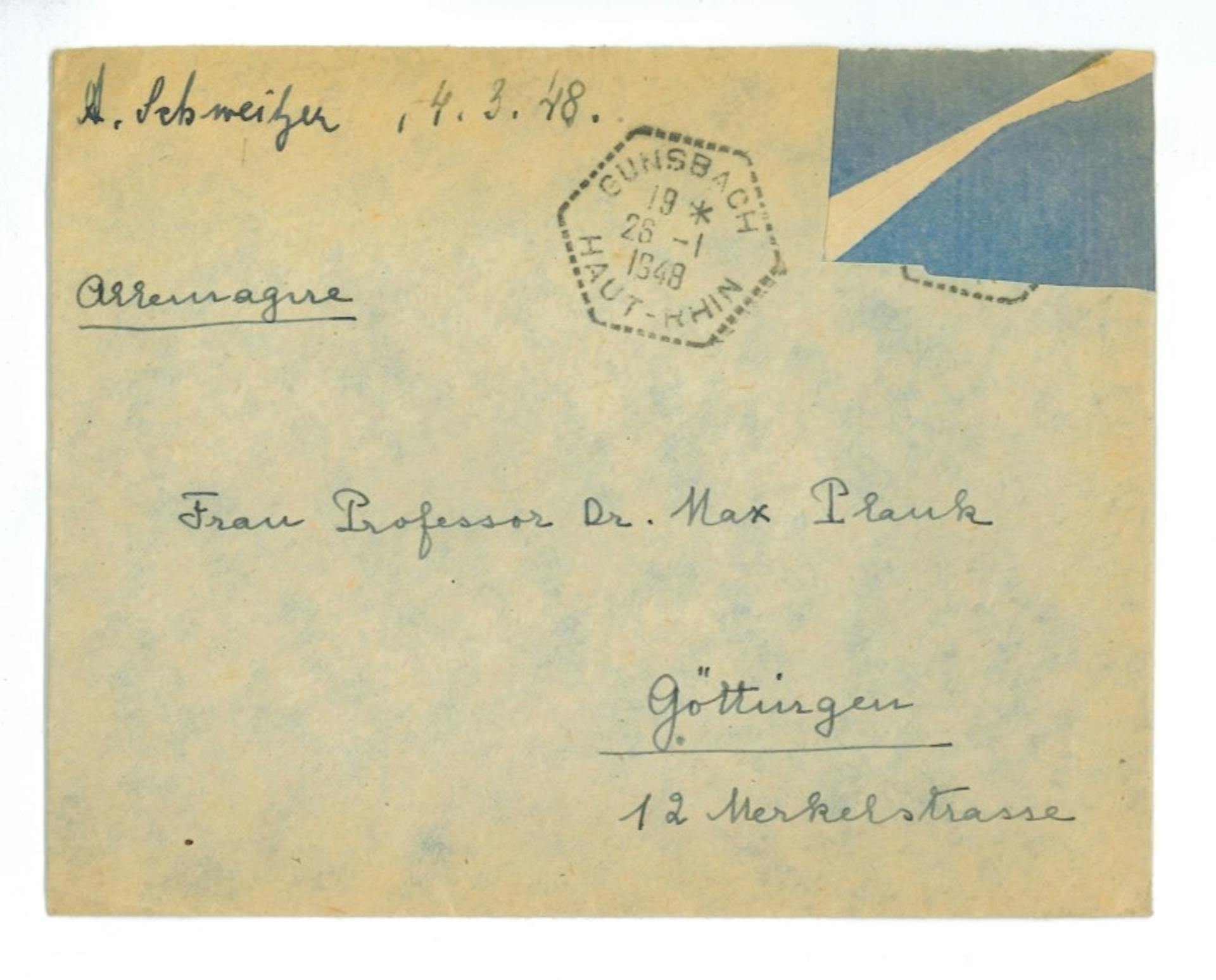 Die Kondolenzen von Albert Schweitzer zum Tode Max Plancks 1947